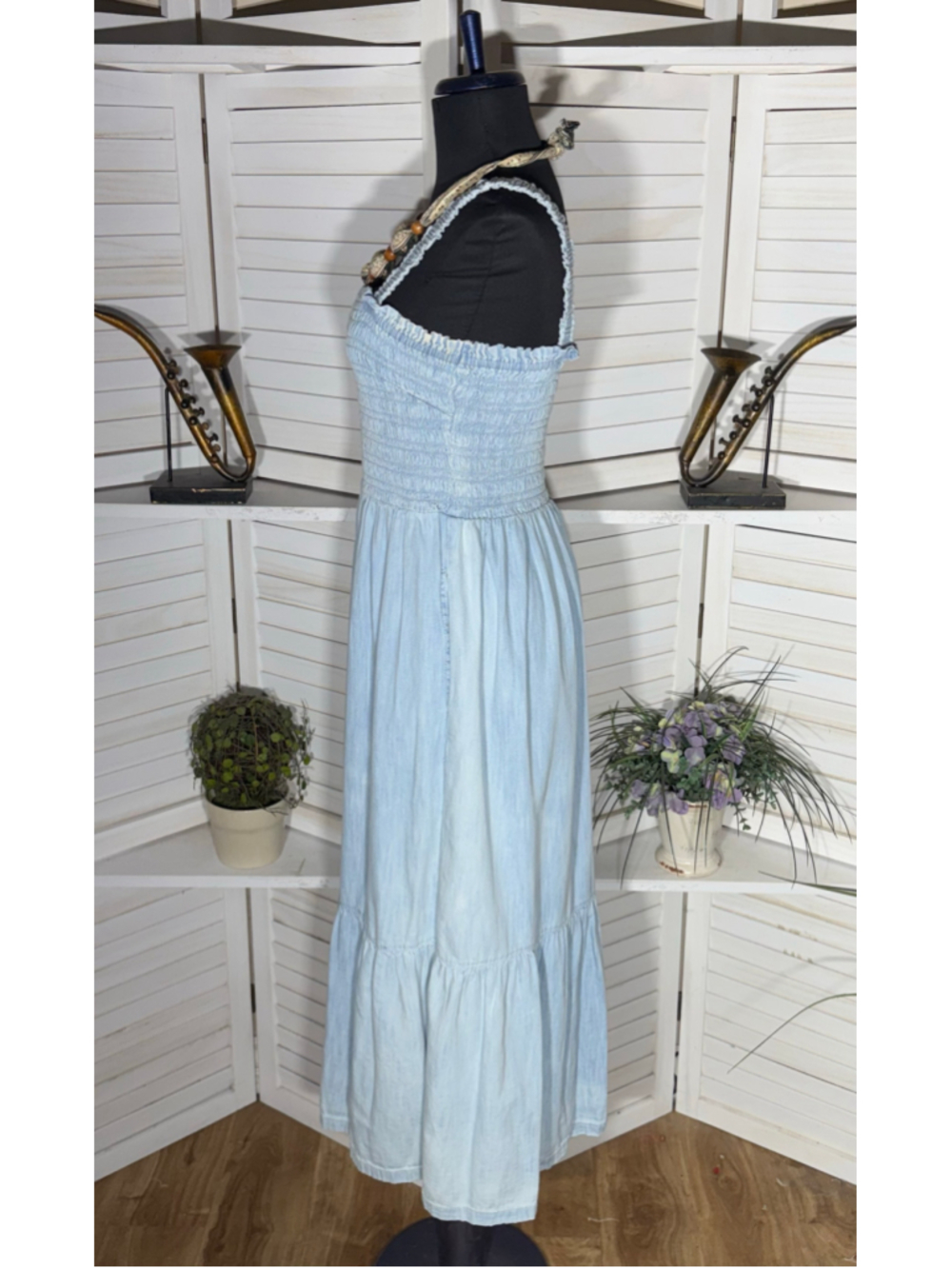 Vintage Y2K Gap babydooll denim dress tiered cotton cottage boho Western coastal - Picture 4 of 11